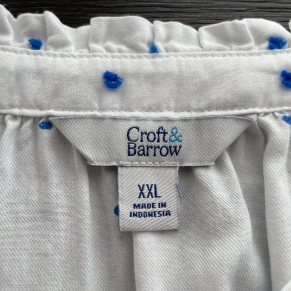 CROFT & BARROW Size XXL White & Blue Clip Dot Pop Over Blouse 100% Cotton - Picture 4 of 6